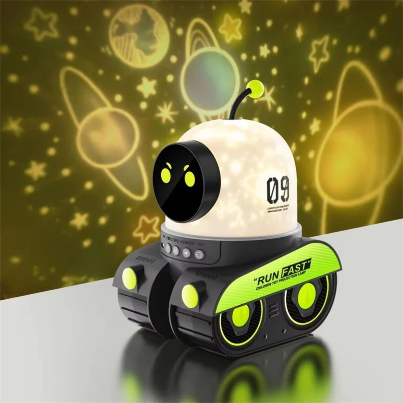 Robot Car with Music 360 Degree Rotation Star Projector Night Light for Kids Bedside Lamp, with 6 Projection Slides