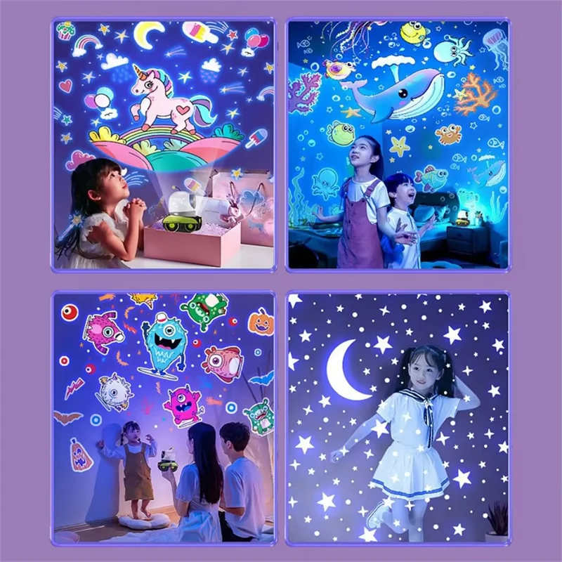 Bluetooth-compatible Robot Car 360 Degree Rotation Star Projector Night Light for Kids Bedside Lamp, with 6 Projection Slides