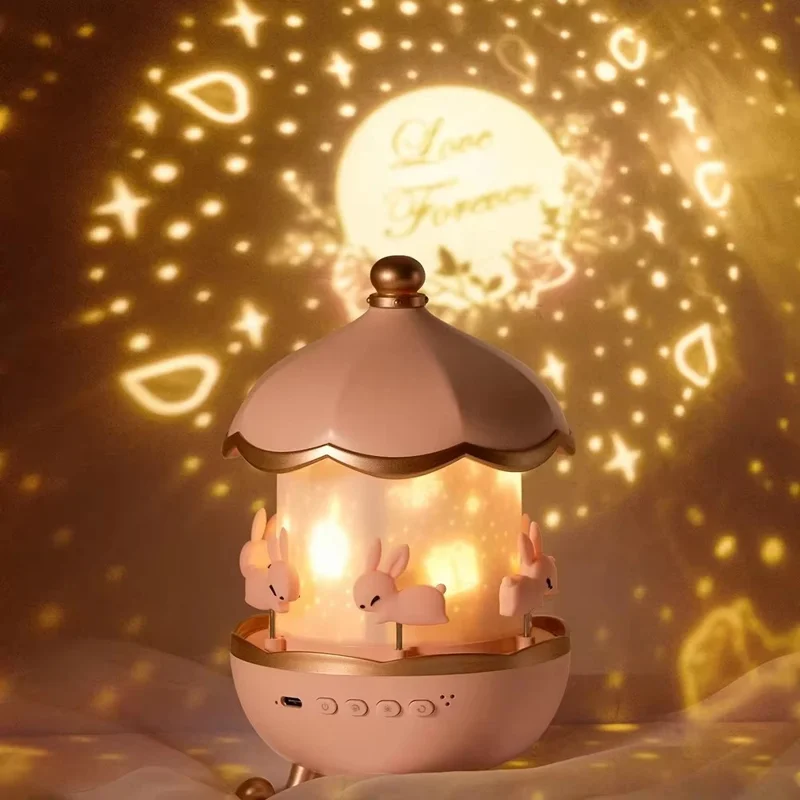 Rotating Music Box Star Sky Projector Night Light for Children Atmosphere Lamp with 6 Projection Slides