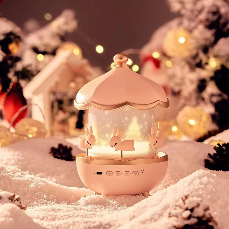 Rotating Music Box Star Sky Projector Night Light for Children Atmosphere Lamp with 6 Projection Slides