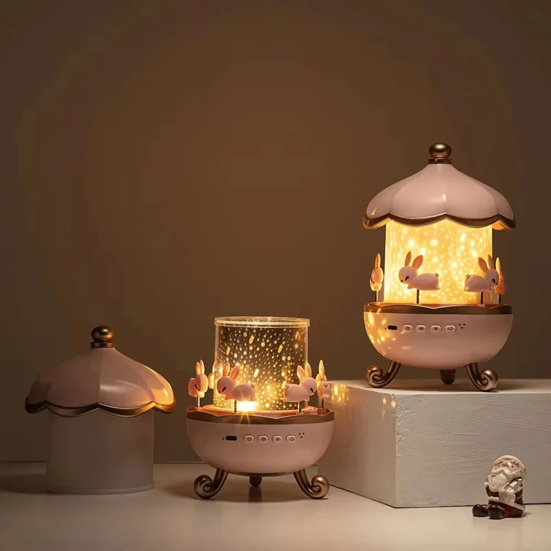 Rotating Music Box Star Sky Projector Night Light for Children Atmosphere Lamp with 6 Projection Slides
