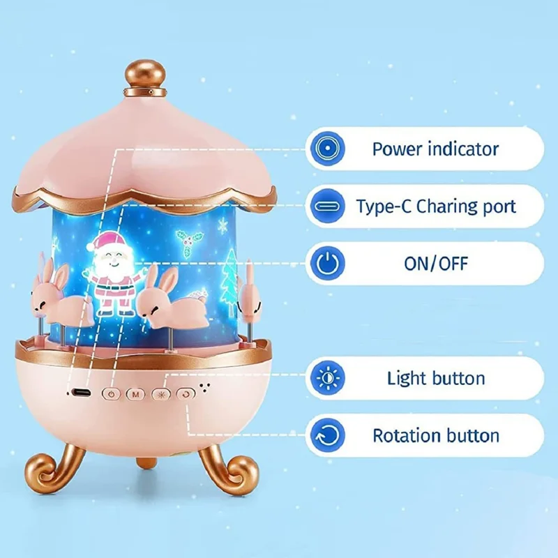 Rotating Music Box Star Sky Projector Night Light for Children Atmosphere Lamp with 6 Projection Slides