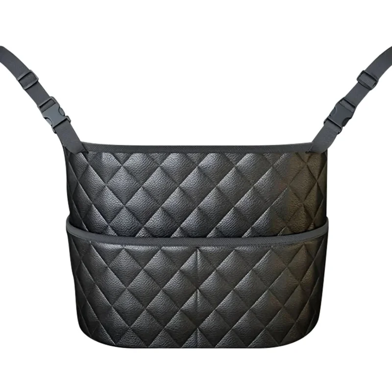 Dual Pocket Design Car Seat Storage Bag Embroidery PU Leather Hanging Organizer Between Back Seats