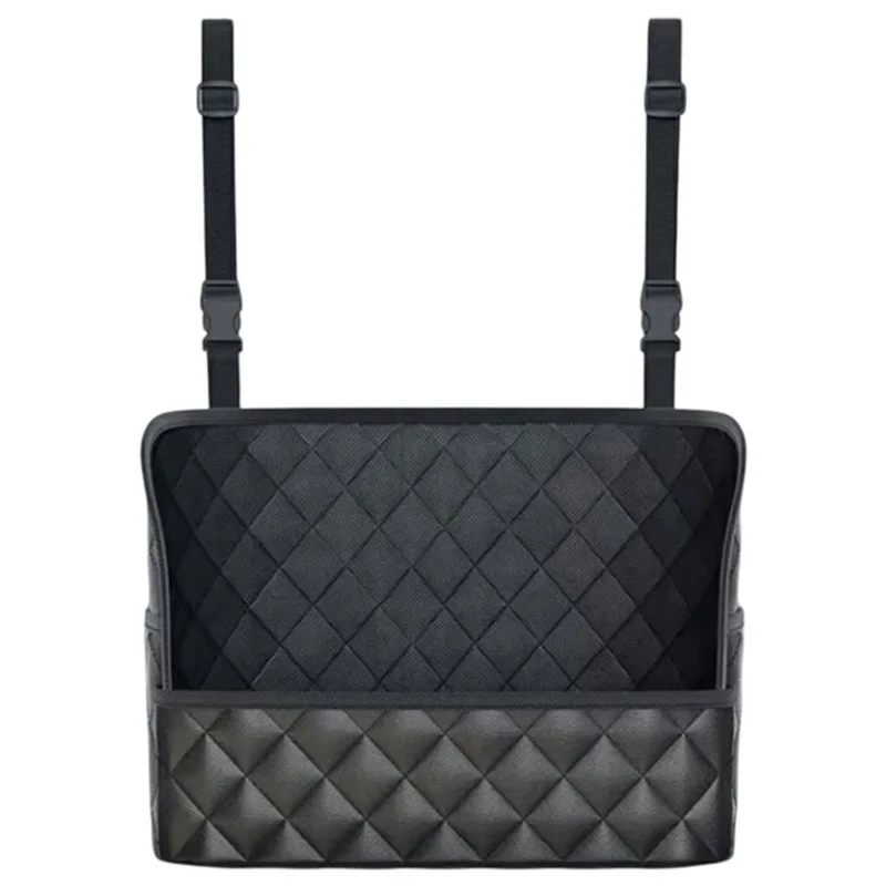 Dual Pocket Design Car Seat Storage Bag Embroidery PU Leather Hanging Organizer Between Back Seats