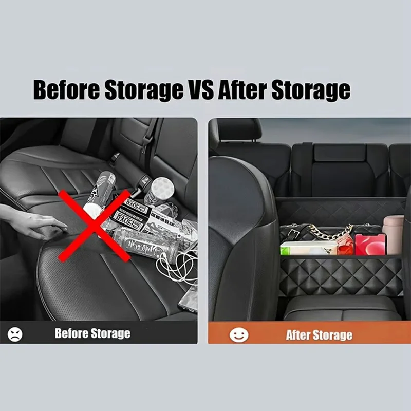 Dual Pocket Design Car Seat Storage Bag Embroidery PU Leather Hanging Organizer Between Back Seats