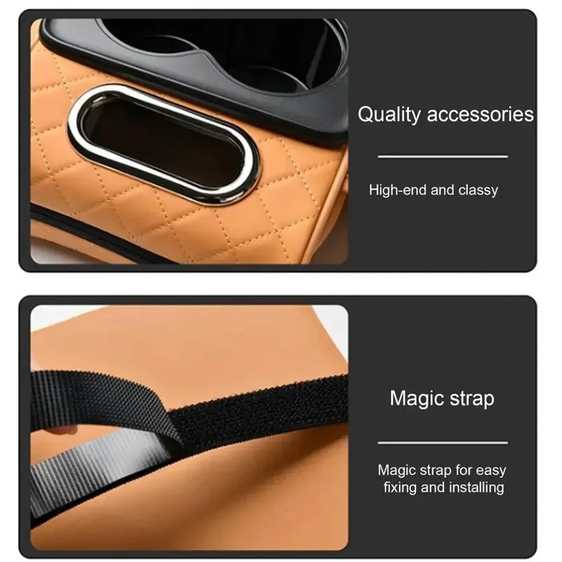 Universal Car Armrest Pad Storage Organizer PU Leather Tissue Box Central Cup Holder - Wine Red