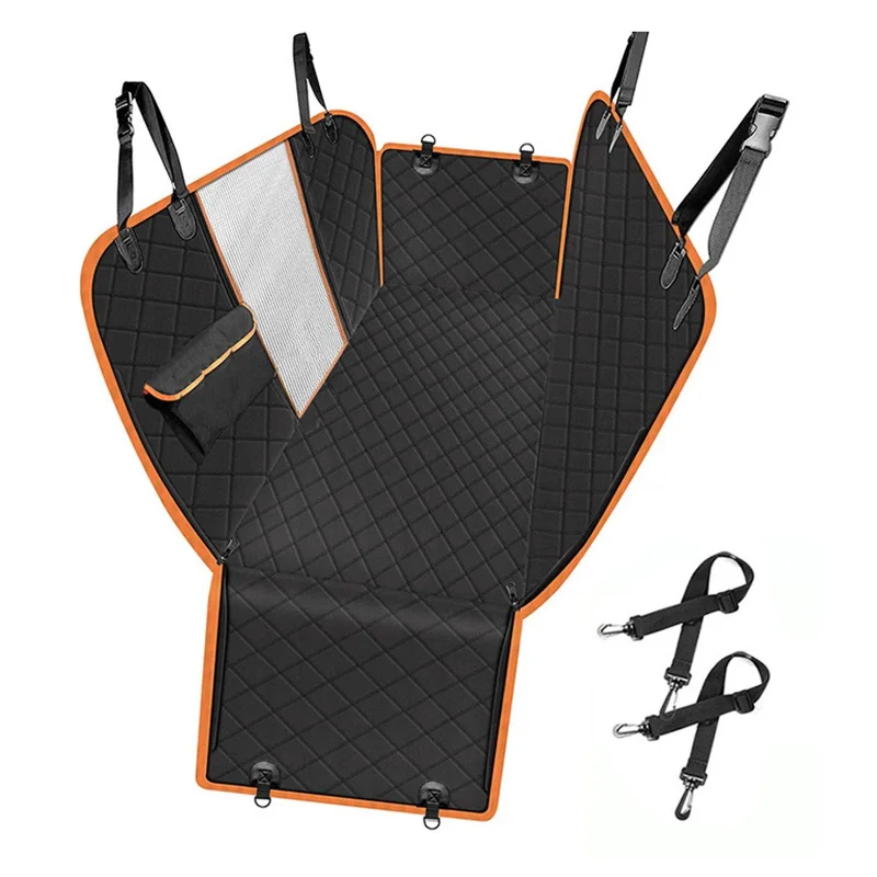 Funda Protectora para Asiento de Coche de Mascota en Tejido Oxford 600D, Impermeable con Ventana de Malla Visual, Hamaca para Perros, Negro+Naranja