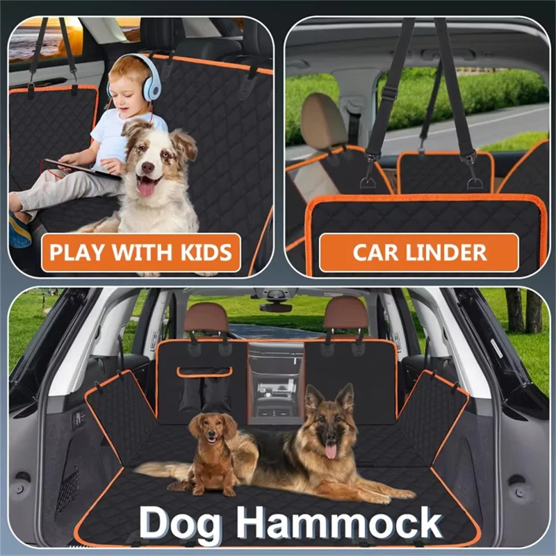 Funda Protectora para Asiento de Coche de Mascota en Tejido Oxford 600D, Impermeable con Ventana de Malla Visual, Hamaca para Perros, Negro+Naranja