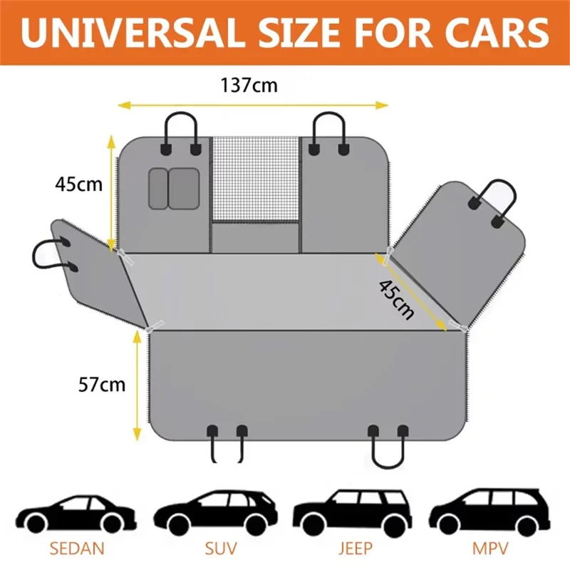 Funda Protectora para Asiento de Coche de Mascota en Tejido Oxford 600D, Impermeable con Ventana de Malla Visual, Hamaca para Perros, Negro+Naranja