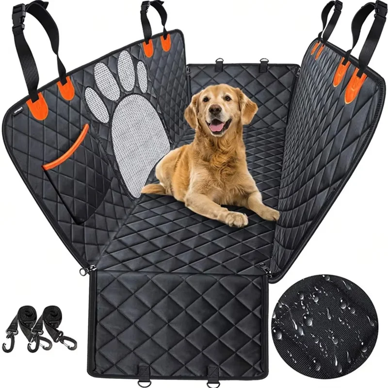 Copertura per sedile auto per animali domestici a forma di zampa, con rete per finestra, impermeabile in tessuto Oxford 600D, amaca per cani
