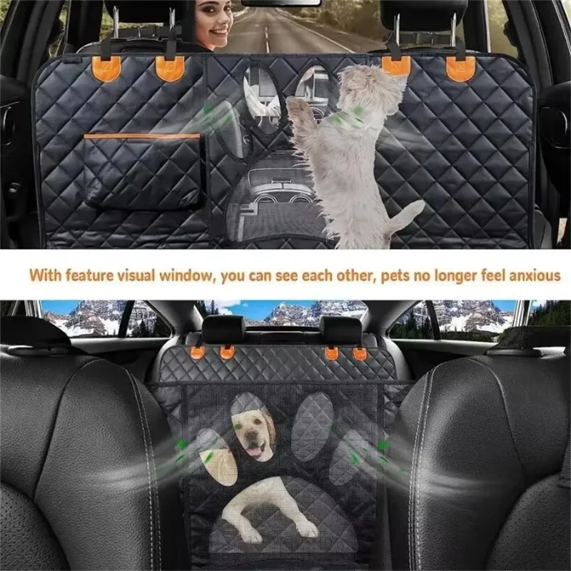 Copertura per sedile auto per animali domestici a forma di zampa, con rete per finestra, impermeabile in tessuto Oxford 600D, amaca per cani