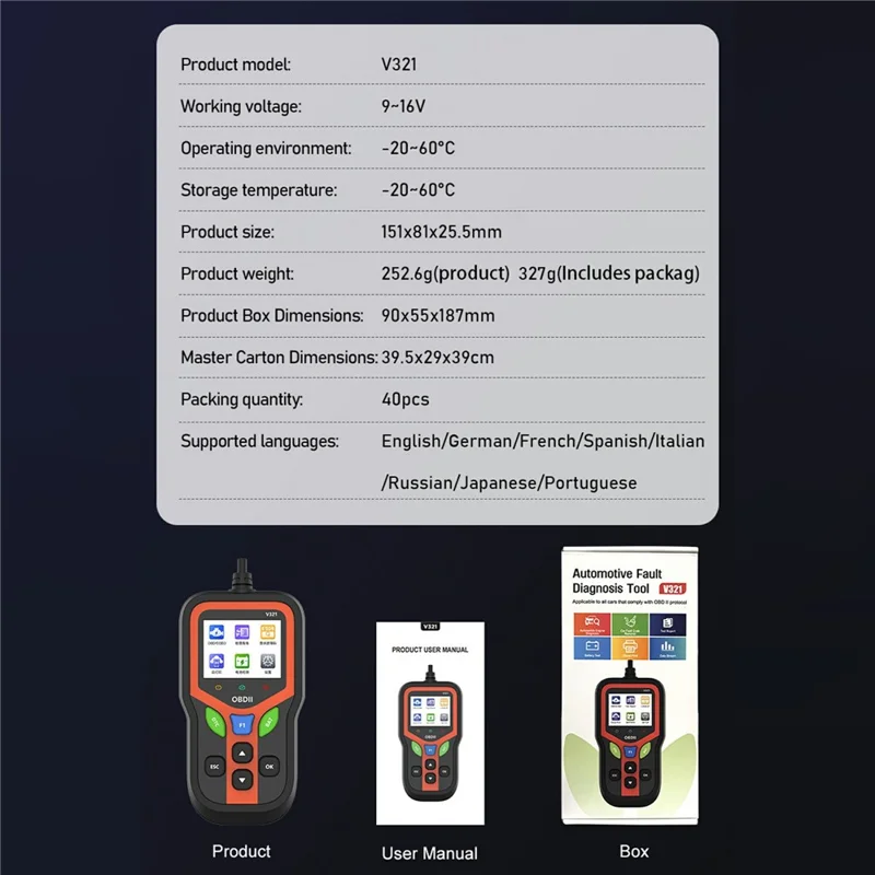 V321 2,4 Zoll Farbdisplay OBD2 Kfz-Diagnosescanner Motor-Fehlercodeleser Batterie-Gesundheitstest-Gerät