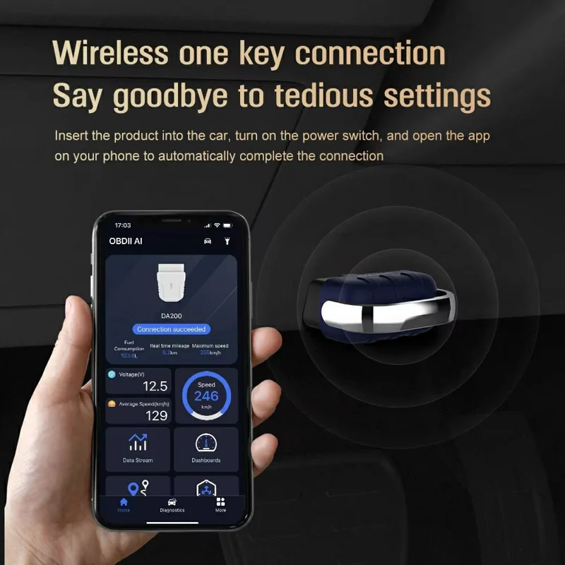 DA200 Bluetooth-kompatibler OBD2 Kfz-Diagnosegerät Motorfehlercodes-Auslese Fahrzeugdiagnosewerkzeug