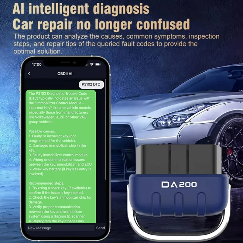 DA200 Bluetooth-kompatibler OBD2 Kfz-Diagnosegerät Motorfehlercodes-Auslese Fahrzeugdiagnosewerkzeug