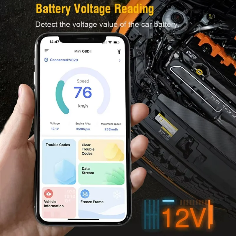 Escáner OBD2 V020 compatible con Bluetooth ELM327 Herramienta de diagnóstico para coche, Lector de códigos de error del motor y Comprobador de batería