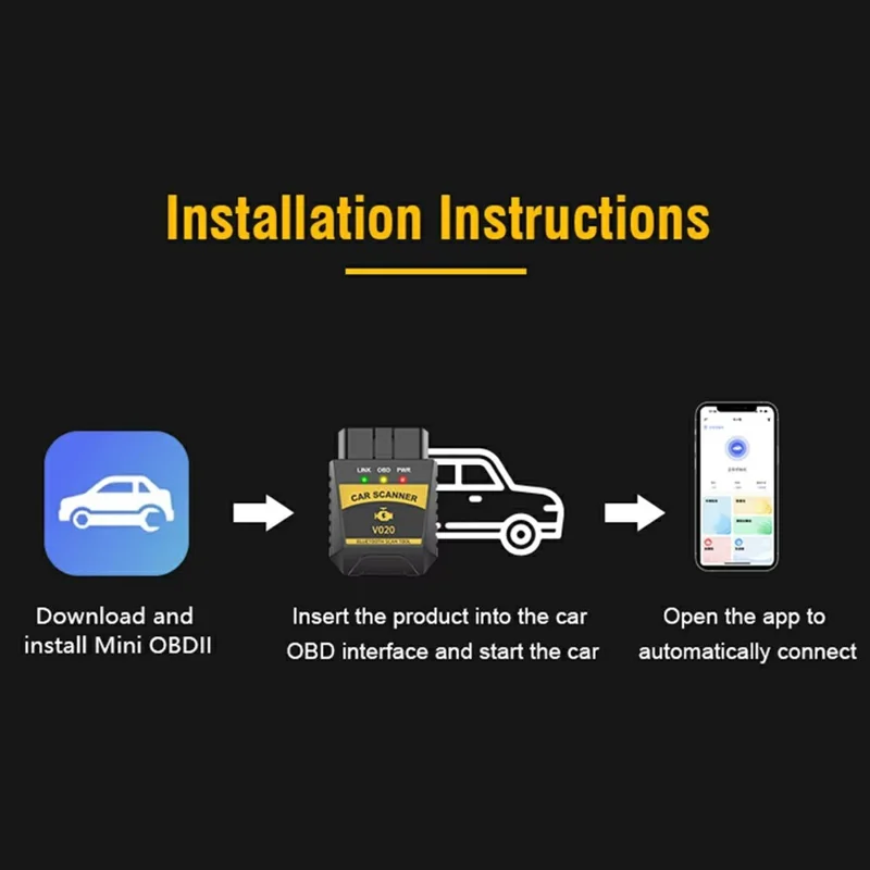 Escáner OBD2 V020 compatible con Bluetooth ELM327 Herramienta de diagnóstico para coche, Lector de códigos de error del motor y Comprobador de batería