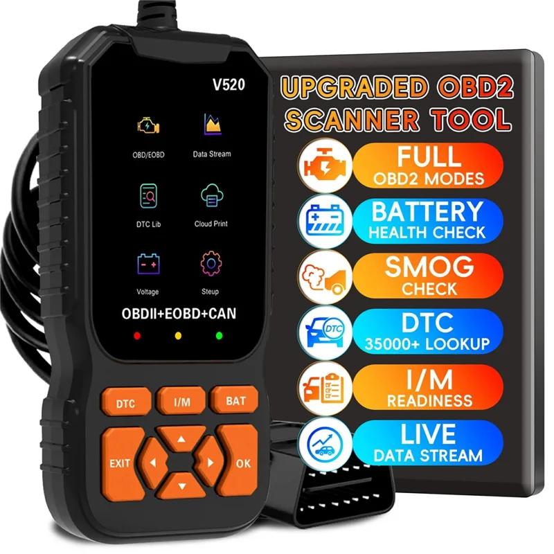 V520 2,8-Zoll TFT-Farbdisplay OBD2 Kfz-Diagnosegerät für Fahrzeuge ab 1996 Motordiagnose Fehlercode-Auslese