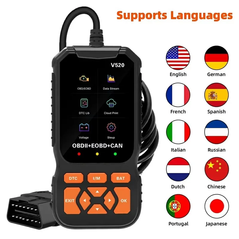 V520 2,8-Zoll TFT-Farbdisplay OBD2 Kfz-Diagnosegerät für Fahrzeuge ab 1996 Motordiagnose Fehlercode-Auslese