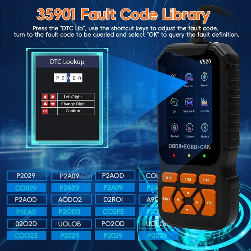 V520 2,8-Zoll TFT-Farbdisplay OBD2 Kfz-Diagnosegerät für Fahrzeuge ab 1996 Motordiagnose Fehlercode-Auslese