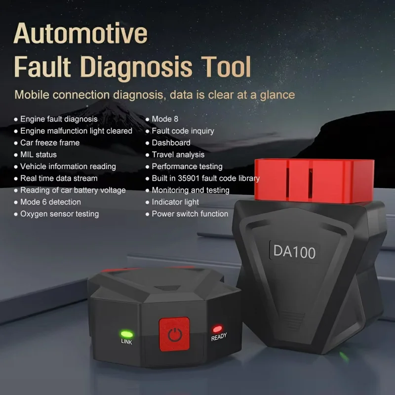 DA100 Bluetooth-kompatibler OBD-Autodiagnosescanner Automotive-Motorfehlercodelesegerät für Android und iOS