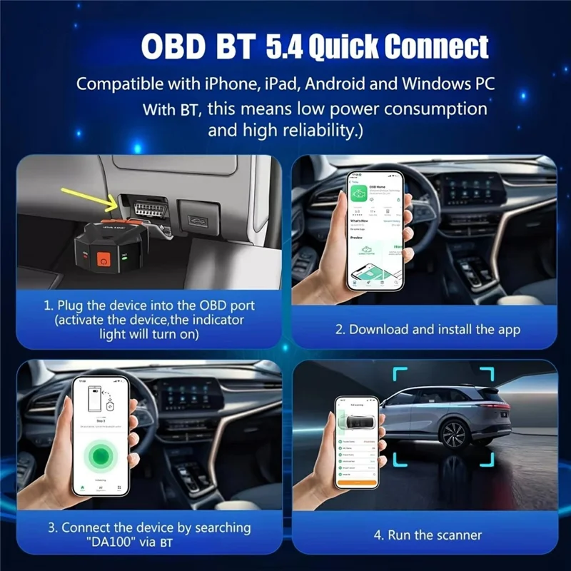 DA100 Bluetooth-kompatibler OBD-Autodiagnosescanner Automotive-Motorfehlercodelesegerät für Android und iOS