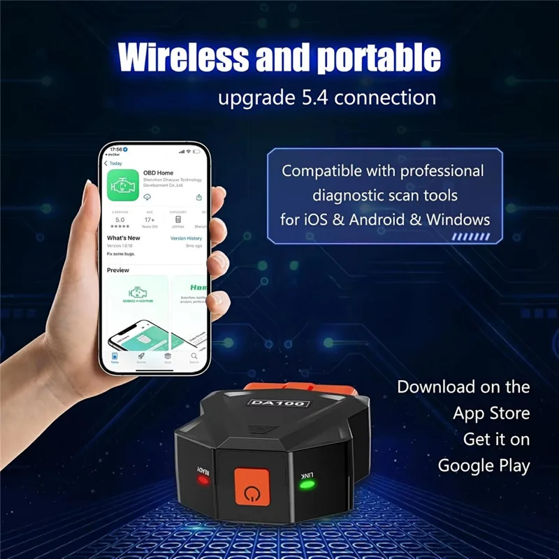 DA100 Bluetooth-kompatibler OBD-Autodiagnosescanner Automotive-Motorfehlercodelesegerät für Android und iOS