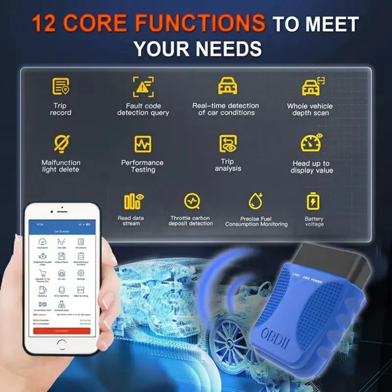 Escáner OBD2 V30 ELM327 compatible con Bluetooth para diagnóstico de motor de coche, lector de códigos con soporte de flujo de datos