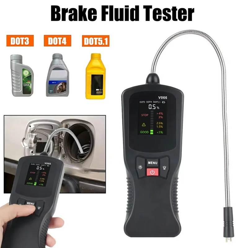 Testador de Fluido de Freio V066 para Diagnóstico Automotivo, Medição de Teor de Água, Compatível com DOT3, DOT4 e DOT5.1