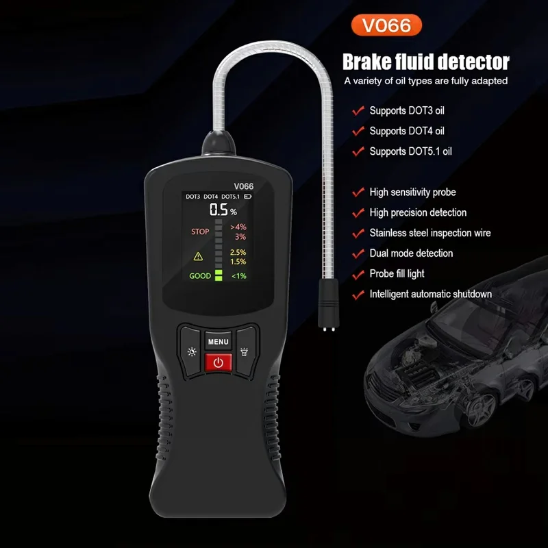 Testador de Fluido de Freio V066 para Diagnóstico Automotivo, Medição de Teor de Água, Compatível com DOT3, DOT4 e DOT5.1