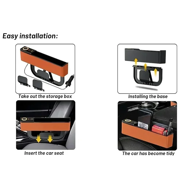 Organisateur de rangement pour espace entre siège et console avec ports de charge rapide USB-A + USB-C - Boîte de rangement multifonction - Noir