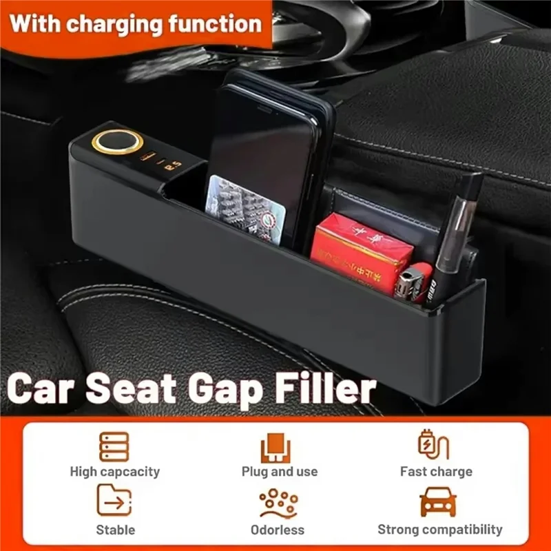 Car Seat Gap Filler Organizer with USB-A + USB-C Fast Charging Ports Multifunctional Storage Box - Red
