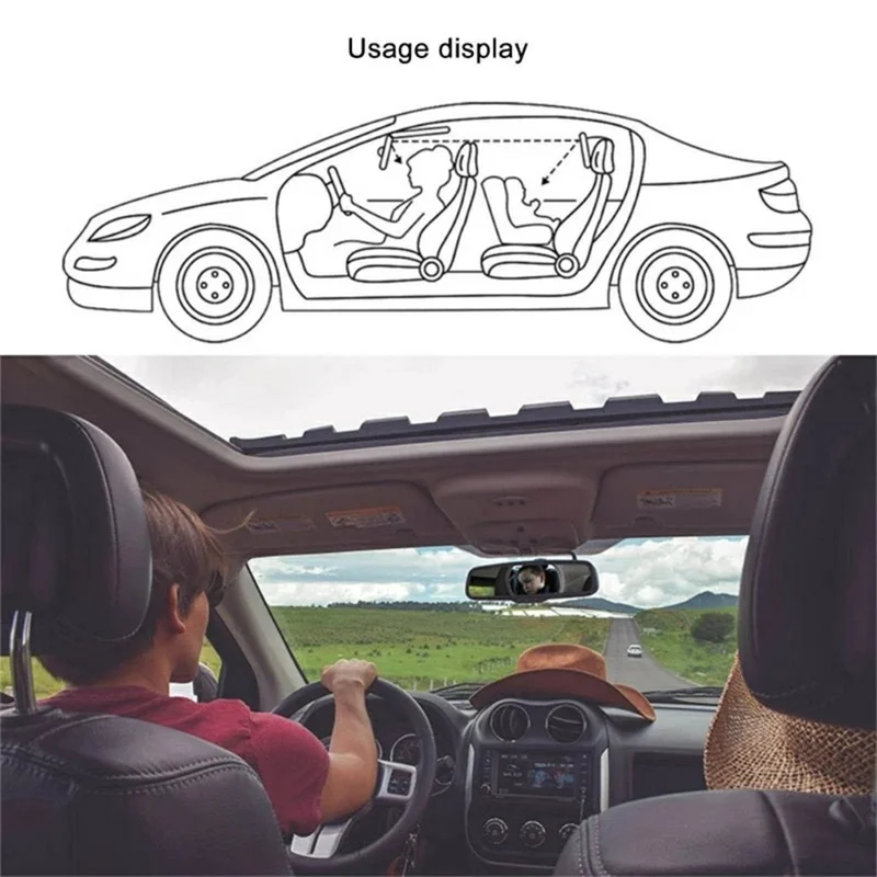 Diseño de orejas de dibujos animados Espejo de coche para bebé para silla de seguridad para niños mirando hacia atrás Acrílico irrompible Observador del asiento trasero