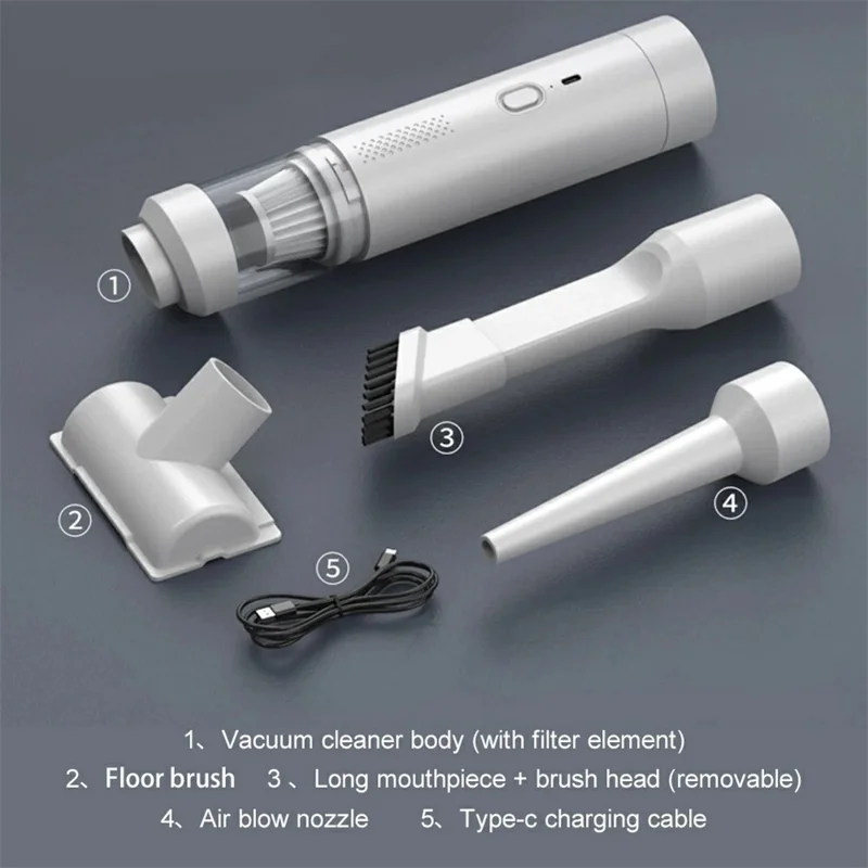 Brushless Motor Car Vacuum Cleaner 200W High Power Multifunction Handheld Cordless Suction Blower - White