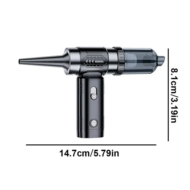Aspirador Inalámbrico 2 en 1 para Coche con Turbofán de Mano, 3 Velocidades Ajustables, 4500Pa, 100000 RPM, Soplador de Alto Rendimiento - Negro