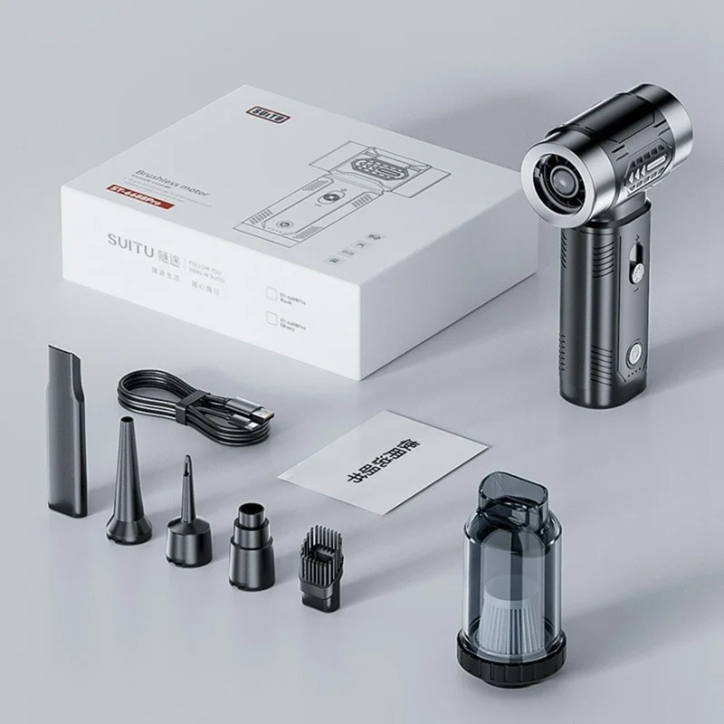Aspirador Inalámbrico 2 en 1 para Coche con Turbofán de Mano, 3 Velocidades Ajustables, 4500Pa, 100000 RPM, Soplador de Alto Rendimiento - Negro