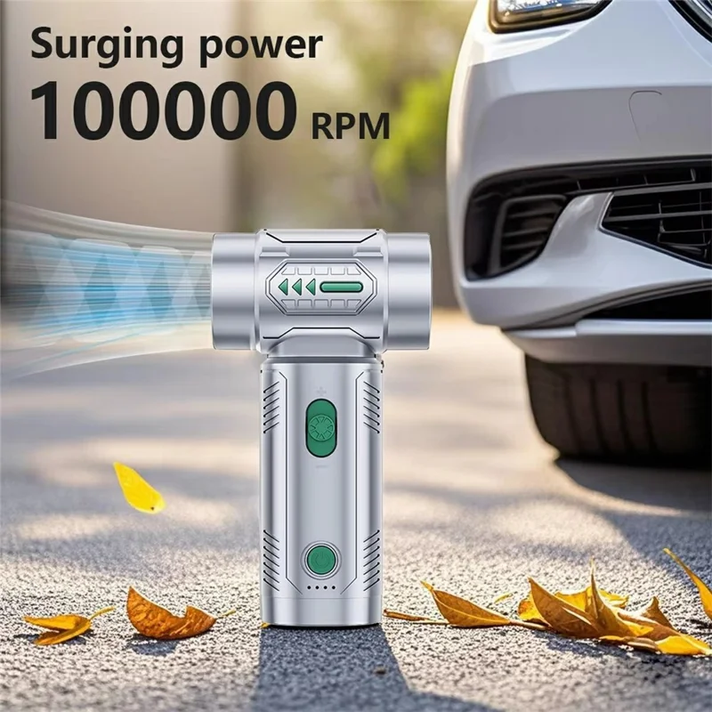 Aspirador Inalámbrico 2 en 1 para Coche con Turbofán de Mano, 3 Velocidades Ajustables, 4500Pa, 100000 RPM, Soplador de Alto Rendimiento - Negro