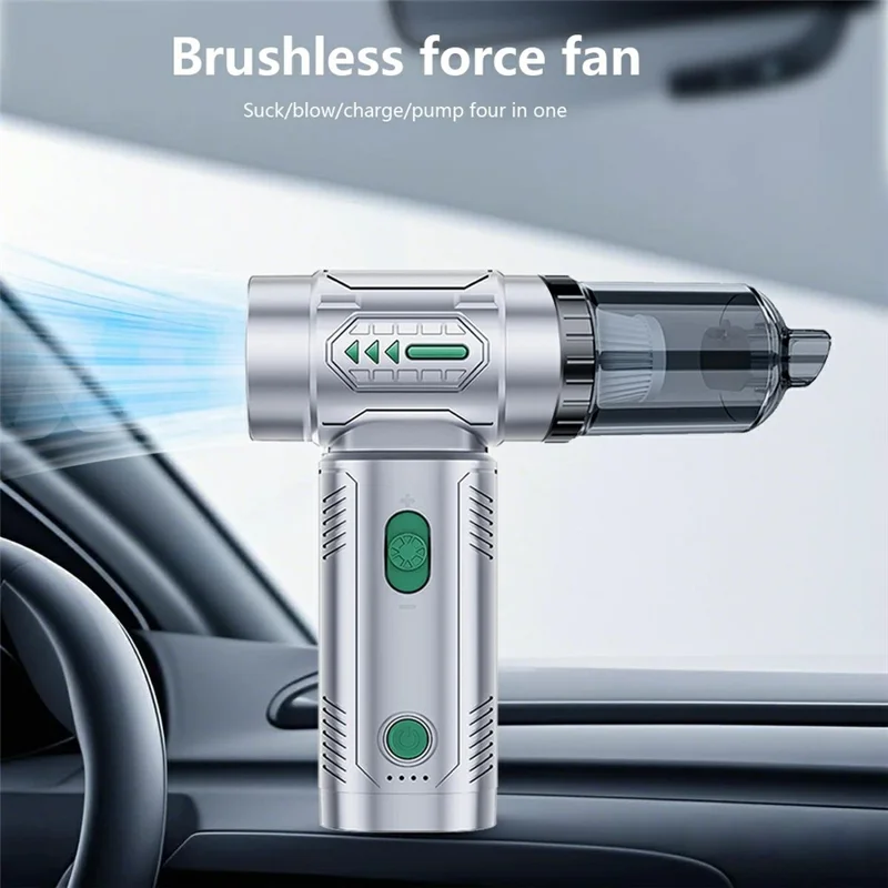 Aspirador Inalámbrico 2 en 1 para Coche con Turbofán de Mano, 3 Velocidades Ajustables, 4500Pa, 100000 RPM, Soplador de Alto Rendimiento - Negro