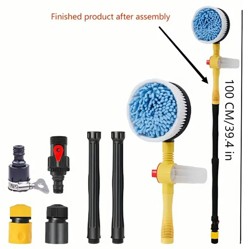 Kit portátil de lavado de coche con cabezal de spray multifunción, cepillo de lavado de chenilla suave, mopa giratoria y limpiador de espuma automático