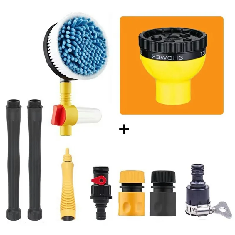 Kit portátil de lavado de coche con cabezal de spray multifunción, cepillo de lavado de chenilla suave, mopa giratoria y limpiador de espuma automático