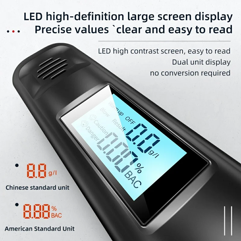 Bafômetro Portátil para Detecção de Alcoolemia com Display LED Digital sem Contato