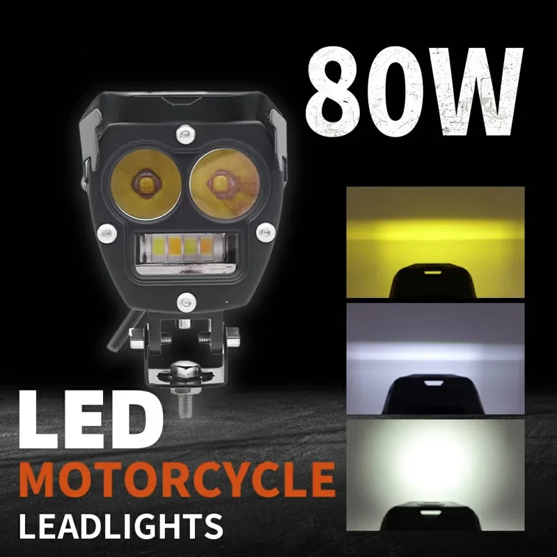 3800lm High Power Motorcycle Auxiliary Spotlight IP67 Waterproof Dual Color High Low Beam Headlight