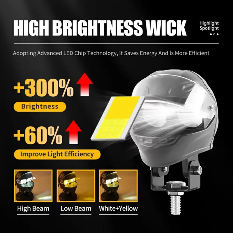 Faro LED da 20W per Moto, Lampada Fendinebbia IP68 Impermeabile con Fascio Alto e Basso, Faro Ausiliario per Scooter