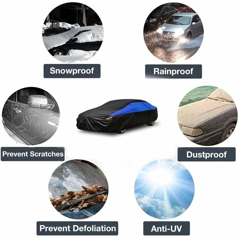 Copertura impermeabile per auto da esterno per Sedan SUV Hatchback Protezione UV con strisce riflettenti, Nero+Blu - 3L (4.4-4.6m)