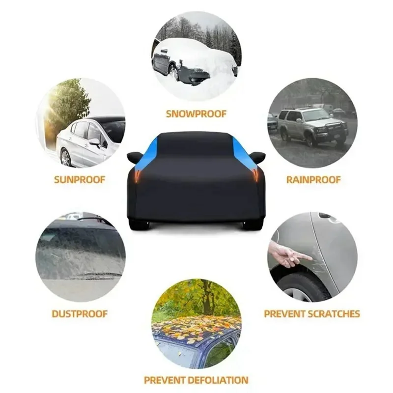 Copertura impermeabile per auto da esterno per Sedan SUV Hatchback Protezione UV con strisce riflettenti, Nero+Blu - 3L (4.4-4.6m)