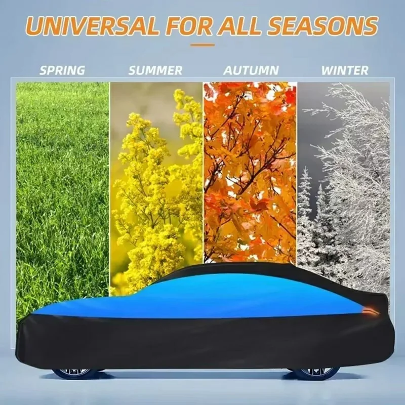 Copertura impermeabile per auto da esterno per Sedan SUV Hatchback Protezione UV con strisce riflettenti, Nero+Blu - 3L (4.4-4.6m)