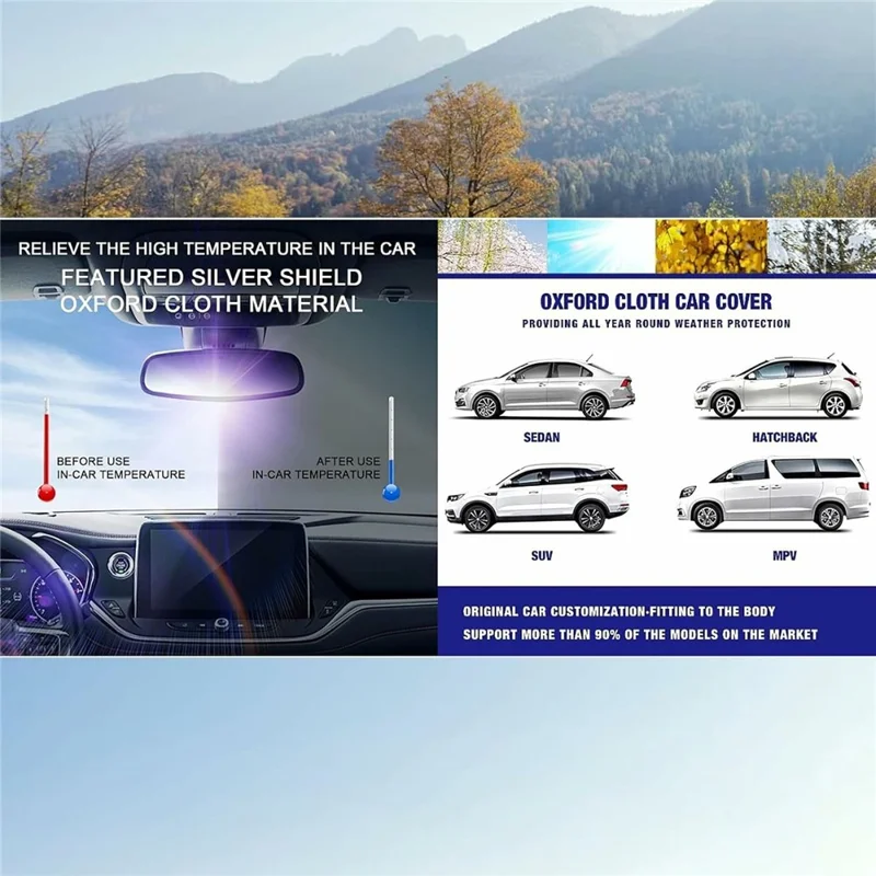 Copertura impermeabile per auto da esterno per Sedan SUV Hatchback Protezione UV con strisce riflettenti, Nero+Blu - 3L (4.4-4.6m)