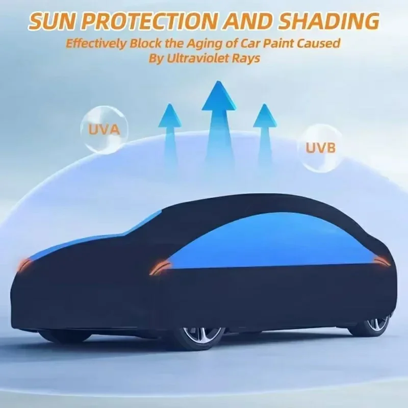 Copertura impermeabile per auto da esterno per Sedan SUV Hatchback Protezione UV con strisce riflettenti, Nero+Blu - 3L (4.4-4.6m)