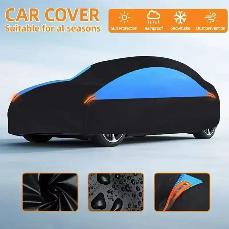 Copertura impermeabile per auto da esterno per Sedan SUV Hatchback Protezione UV con strisce riflettenti, Nero+Blu - 3L (4.4-4.6m)