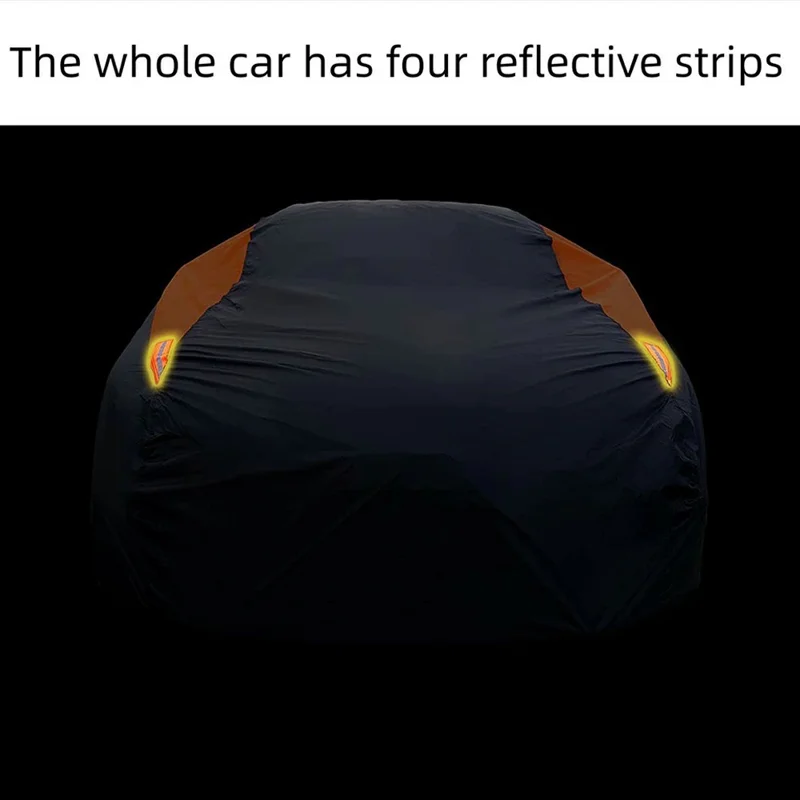 Wasserdichte Outdoor-Autoabdeckung für Limousine SUV Hatchback UV-Schutzabdeckung mit reflektierenden Streifen, Schwarz+Orange - 3L (4,4-4,6m)