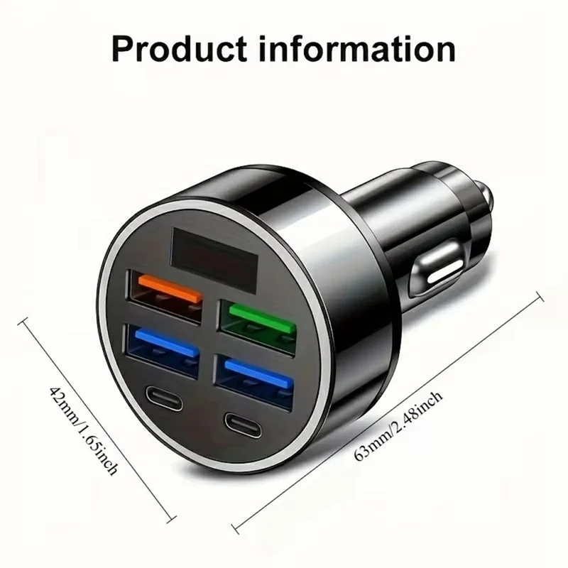 Carregador Automotivo de Alta Potência 100W com 6 Portas PD QC3.0 e Display de Voltagem